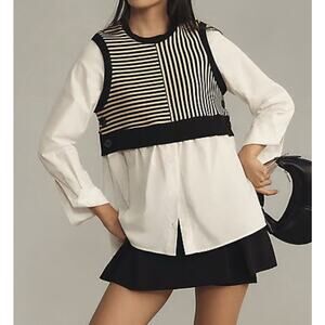 Anthropologie Maeve Women’s S Linen Twofer Sweater Vest Top Striped